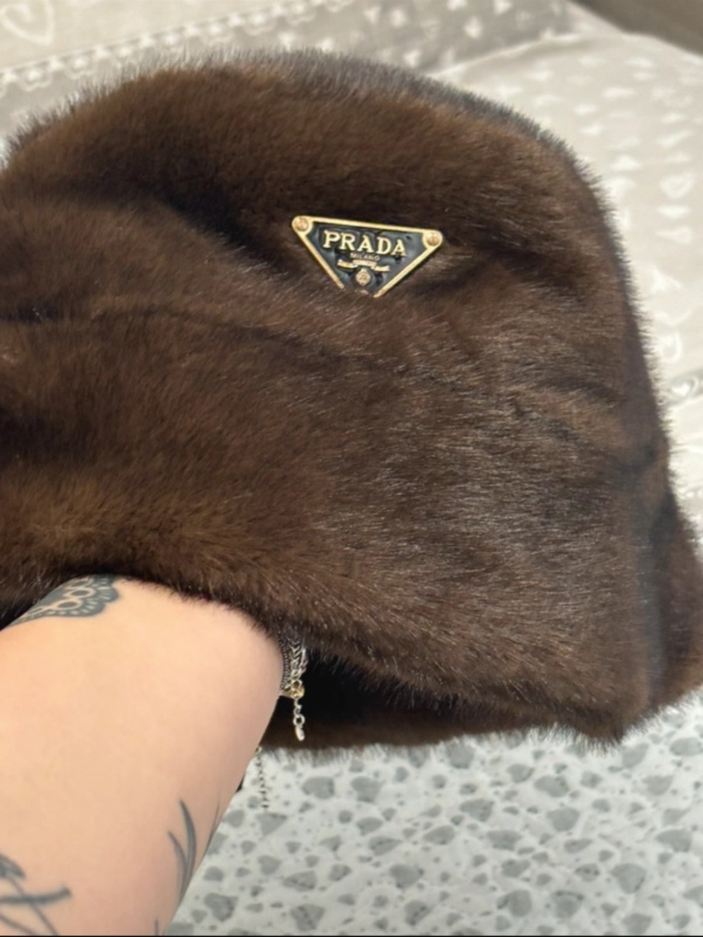 Prada Brown (synthetic) Faux Fur Bucket Hat - one size - new - no tags - Picture 3 of 16